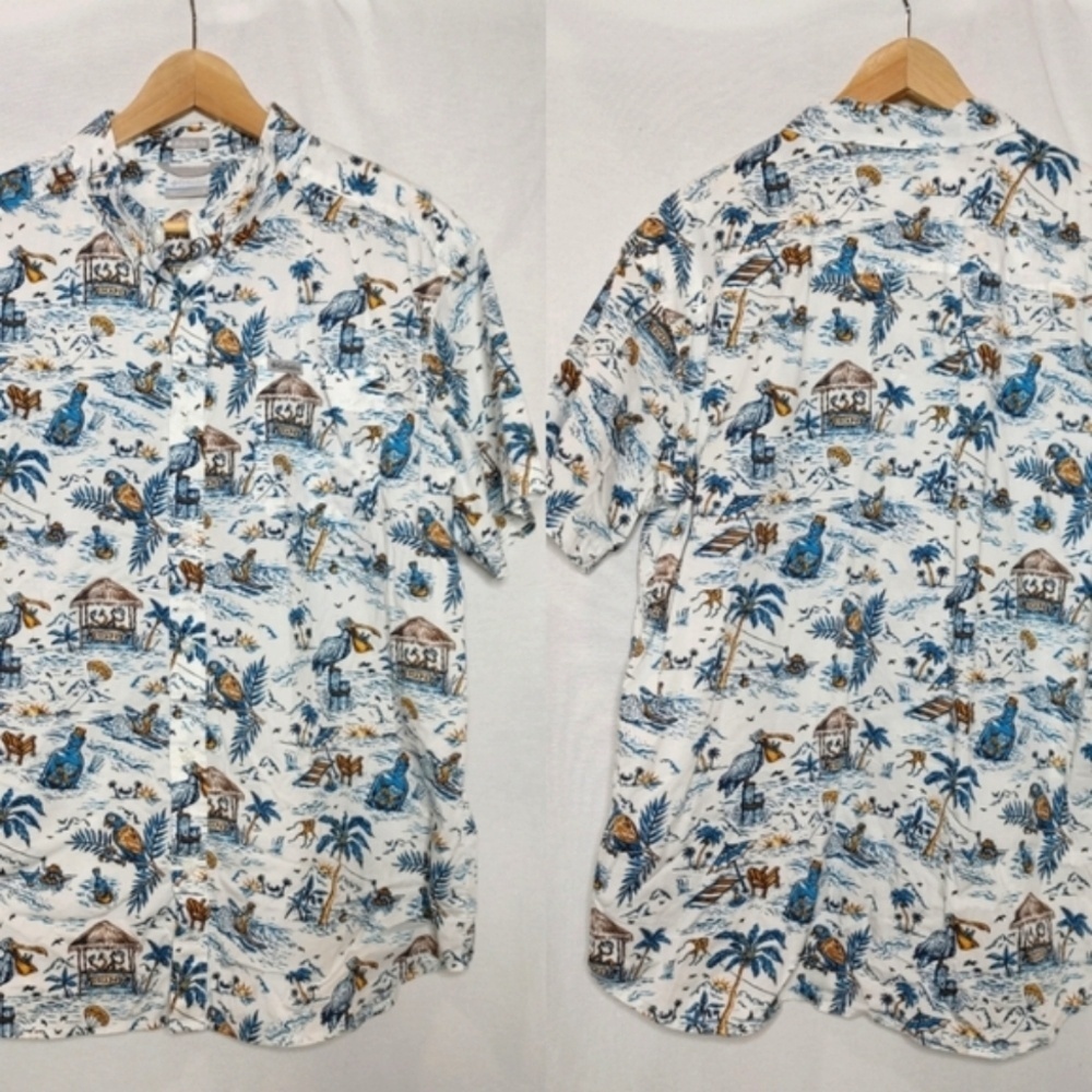 Columbia Rapid Rivers Printed Short Sleeve Shirt Button Front White Blue‎ Large